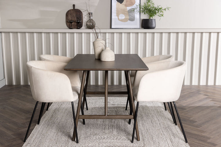 Venture Home Kaseidon Dining Table - Rubberwood / Dark Brown MDF +Berit Chair - Black / Beige Velvet _4