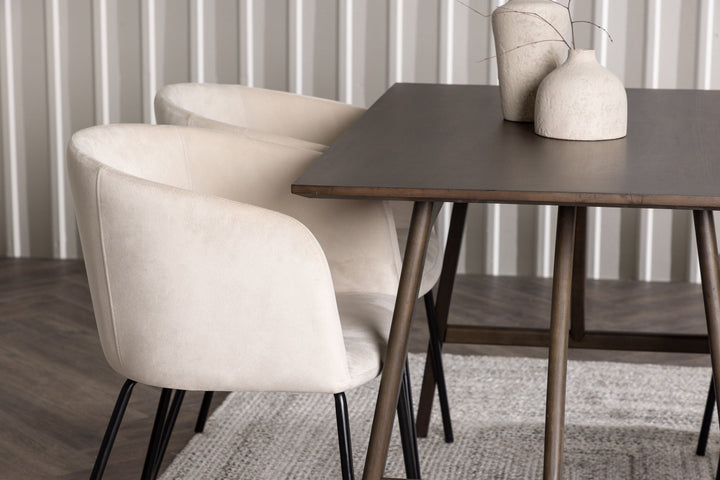 Venture Home Kaseidon Dining Table - Rubberwood / Dark Brown MDF +Berit Chair - Black / Beige Velvet _4