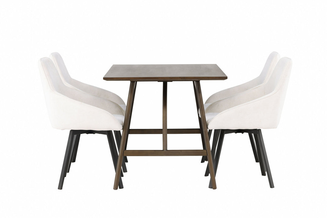 Venture Home Kaseidon Dining Table - Rubberwood / Dark Brown MDF +Rosie Dining Chair - Black / Beige Fabric _4
