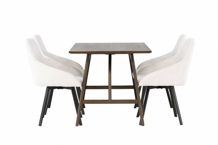 Venture Home Kaseidon Dining Table - Rubberwood / Dark Brown MDF +Rosie Dining Chair - Black / Beige Fabric _4