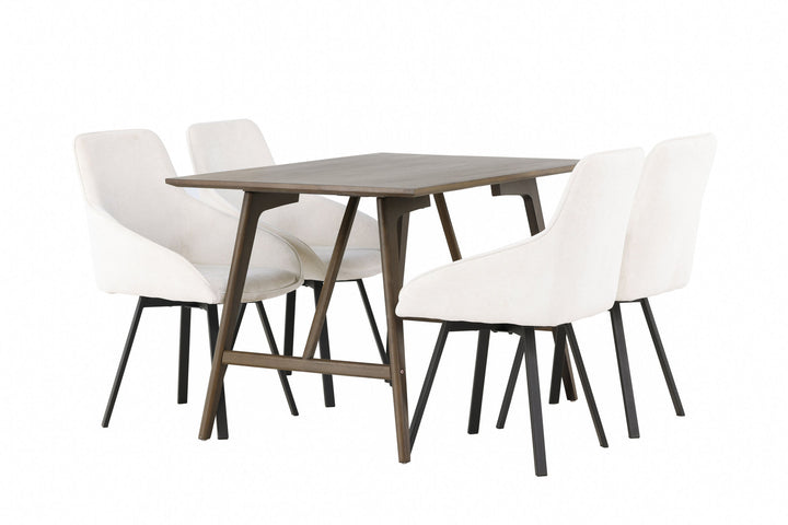 Venture Home Kaseidon Dining Table - Rubberwood / Dark Brown MDF +Rosie Dining Chair - Black / Beige Fabric _4
