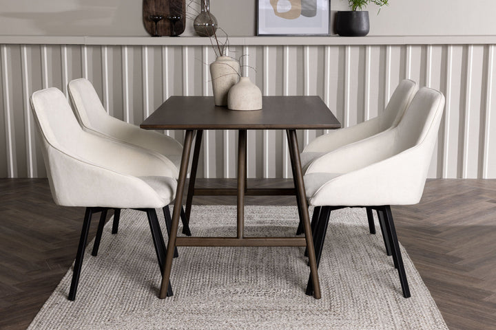 Venture Home Kaseidon Dining Table - Rubberwood / Dark Brown MDF +Rosie Dining Chair - Black / Beige Fabric _4
