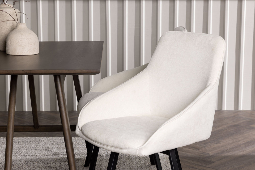 Venture Home Kaseidon Dining Table - Rubberwood / Dark Brown MDF +Rosie Dining Chair - Black / Beige Fabric _4