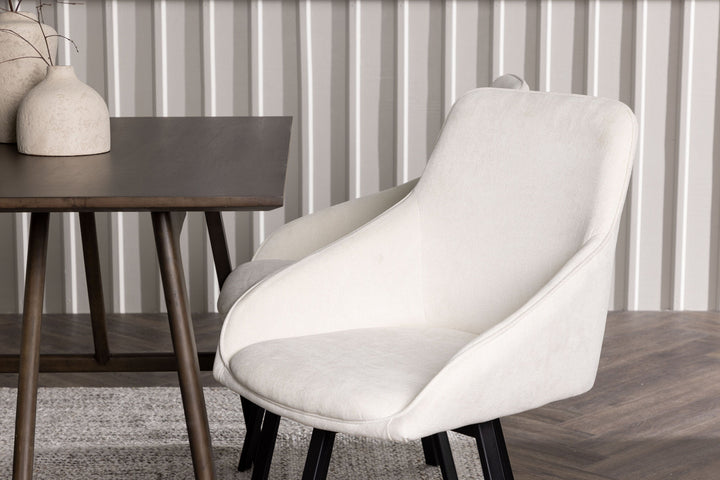 Venture Home Kaseidon Dining Table - Rubberwood / Dark Brown MDF +Rosie Dining Chair - Black / Beige Fabric _4
