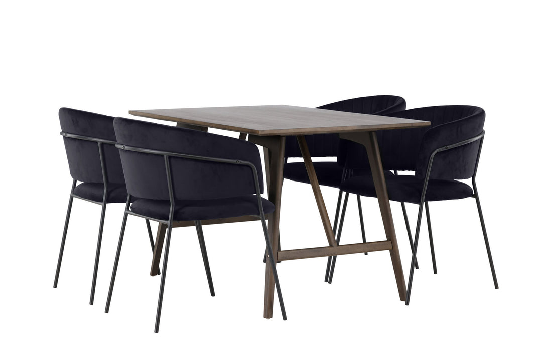 Venture Home Kaseidon Dining Table - Rubberwood / Dark Brown MDF +Selma Dining Chair - Black / Black Velvet _4