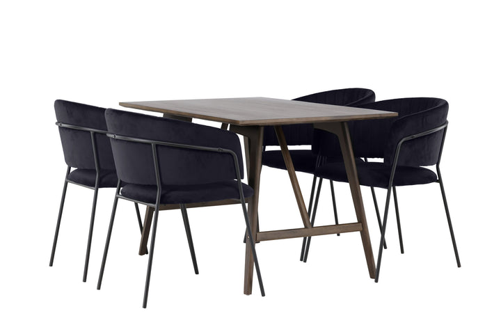 Venture Home Kaseidon Dining Table - Rubberwood / Dark Brown MDF +Selma Dining Chair - Black / Black Velvet _4