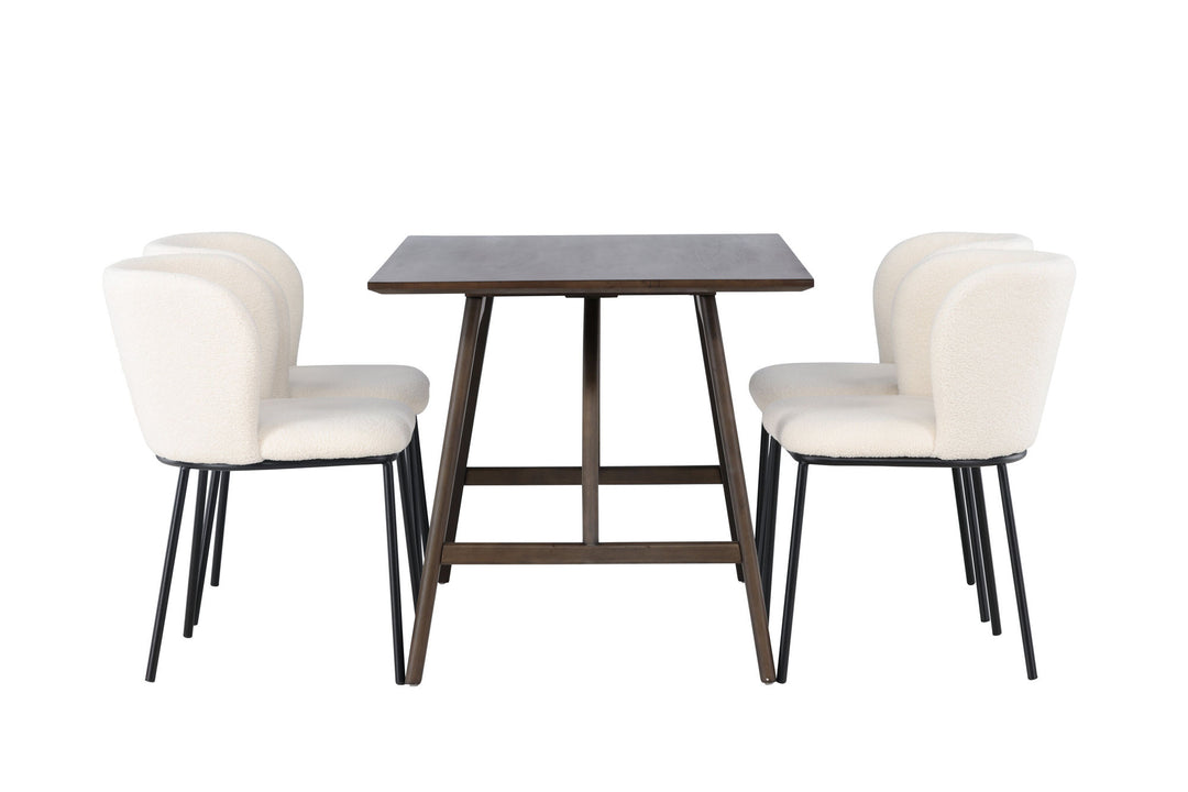 Venture Home Kaseidon Dining Table - Rubberwood / Dark Brown MDF +Edina Dining Chair - Black / White Boucle _4