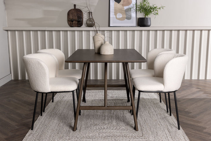 Venture Home Kaseidon Dining Table - Rubberwood / Dark Brown MDF +Edina Dining Chair - Black / White Boucle _4