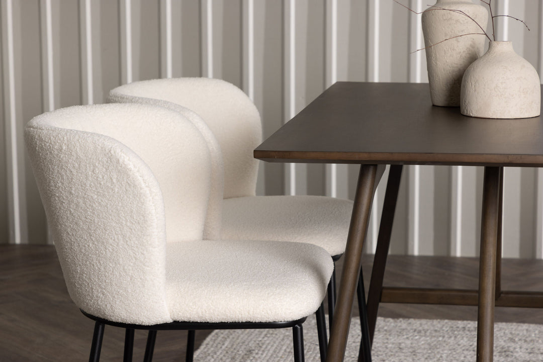 Venture Home Kaseidon Dining Table - Rubberwood / Dark Brown MDF +Edina Dining Chair - Black / White Boucle _4