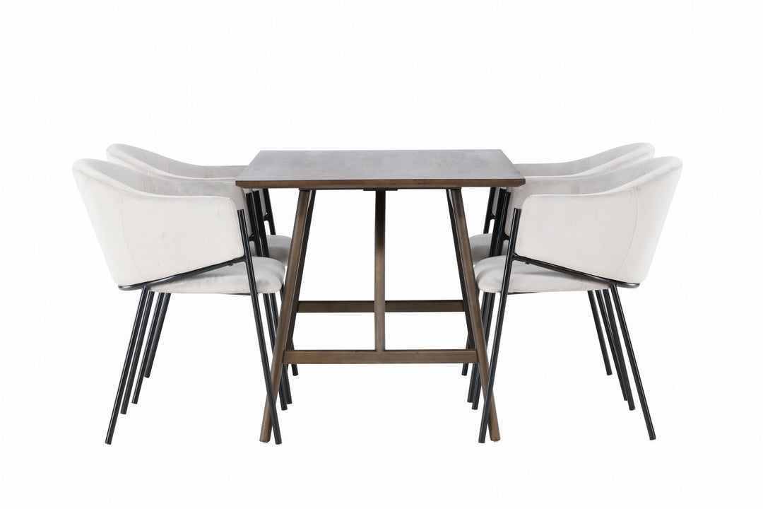 Venture Home Kaseidon Dining Table - Rubberwood / Dark Brown MDF +Evelina Dining Chair - Black / Light grey Velvet _4