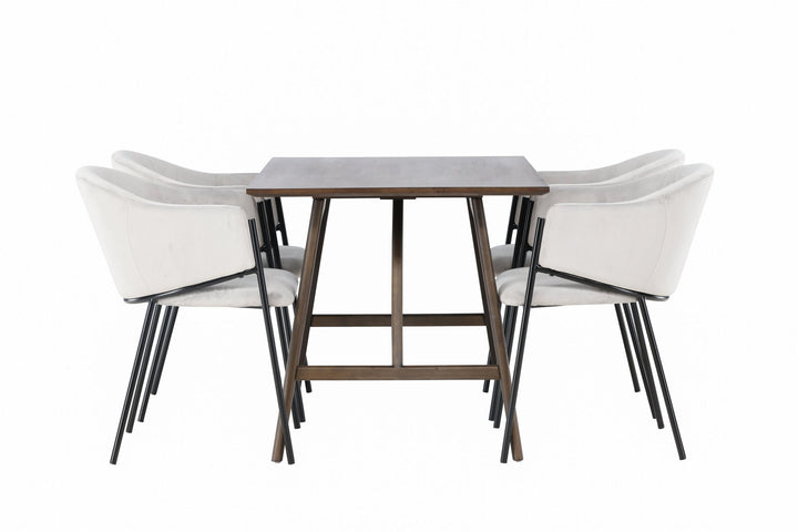 Venture Home Kaseidon Dining Table - Rubberwood / Dark Brown MDF +Evelina Dining Chair - Black / Light grey Velvet _4