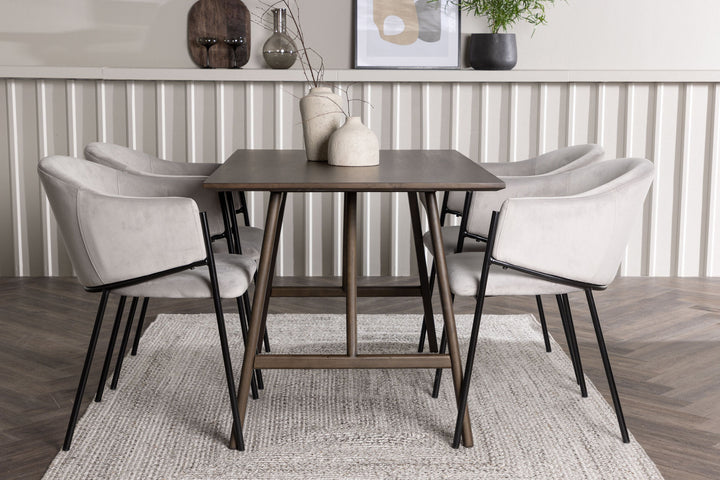 Venture Home Kaseidon Dining Table - Rubberwood / Dark Brown MDF +Evelina Dining Chair - Black / Light grey Velvet _4