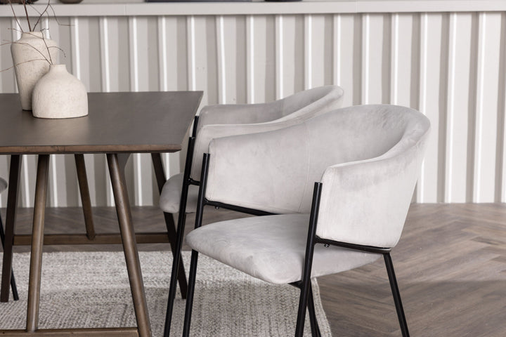 Venture Home Kaseidon Dining Table - Rubberwood / Dark Brown MDF +Evelina Dining Chair - Black / Light grey Velvet _4