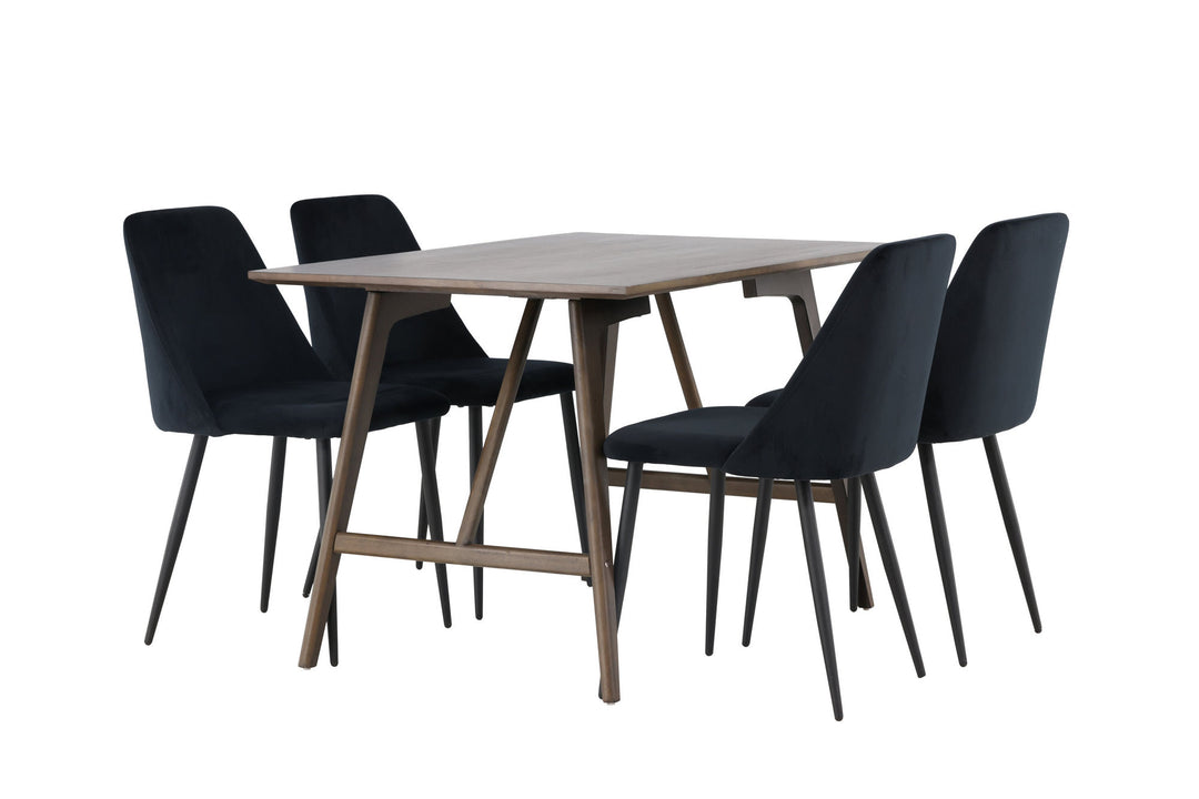 Venture Home Kaseidon Dining Table - Rubberwood / Dark Brown MDF +Night Dining Chair - Black / Black Velvet _4