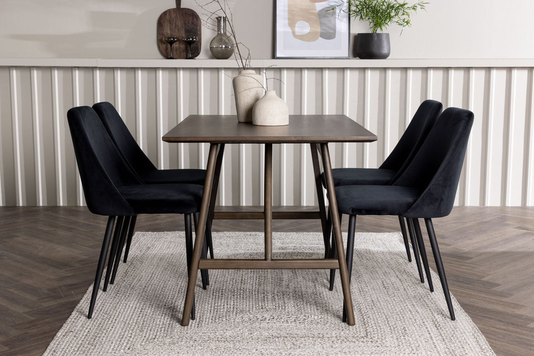 Venture Home Kaseidon Dining Table - Rubberwood / Dark Brown MDF +Night Dining Chair - Black / Black Velvet _4