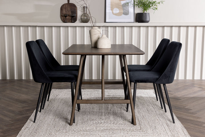 Venture Home Kaseidon Dining Table - Rubberwood / Dark Brown MDF +Night Dining Chair - Black / Black Velvet _4
