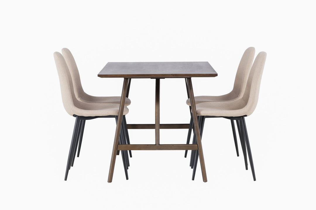 Venture Home Kaseidon Dining Table - Rubberwood / Dark Brown MDF +Polar Dining Chair - Black / Beige Boucle _4