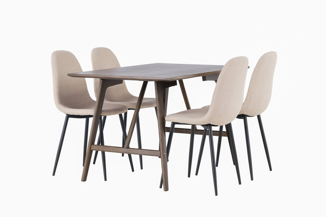 Venture Home Kaseidon Dining Table - Rubberwood / Dark Brown MDF +Polar Dining Chair - Black / Beige Boucle _4