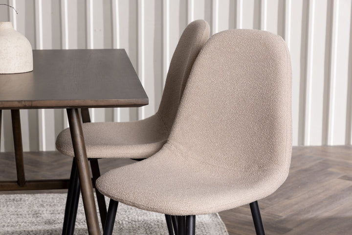 Venture Home Kaseidon Dining Table - Rubberwood / Dark Brown MDF +Polar Dining Chair - Black / Beige Boucle _4