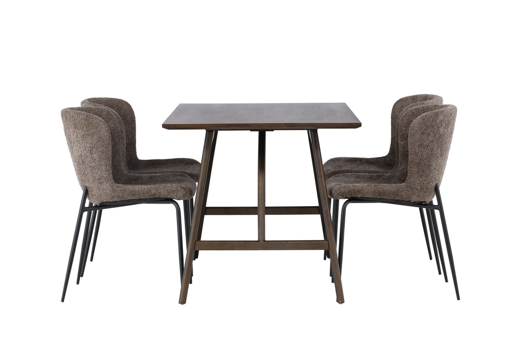 Venture Home Kaseidon Dining Table - Rubberwood / Dark Brown MDF +Modesto Dining Chair - Grey / Smoked Black Boucle _4