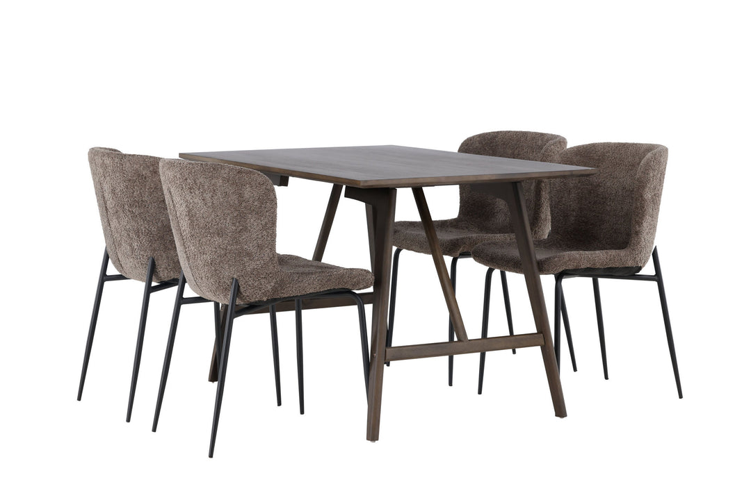Venture Home Kaseidon Dining Table - Rubberwood / Dark Brown MDF +Modesto Dining Chair - Grey / Smoked Black Boucle _4
