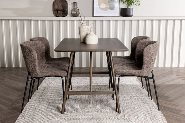 Venture Home Kaseidon Dining Table - Rubberwood / Dark Brown MDF +Modesto Dining Chair - Grey / Smoked Black Boucle _4