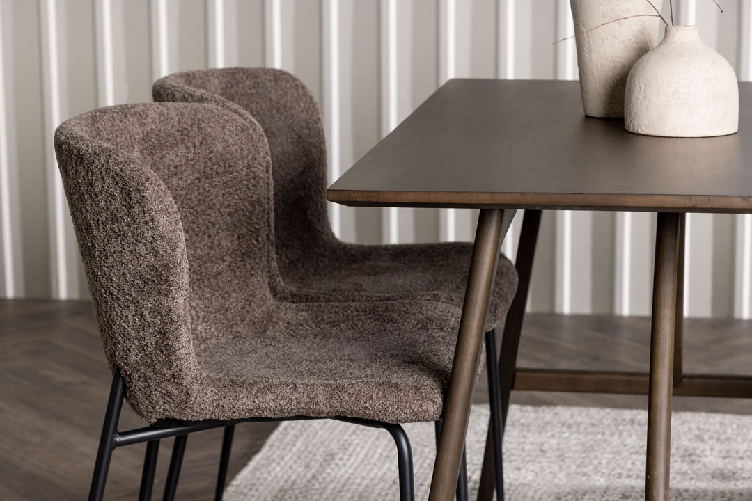 Venture Home Kaseidon Dining Table - Rubberwood / Dark Brown MDF +Modesto Dining Chair - Grey / Smoked Black Boucle _4