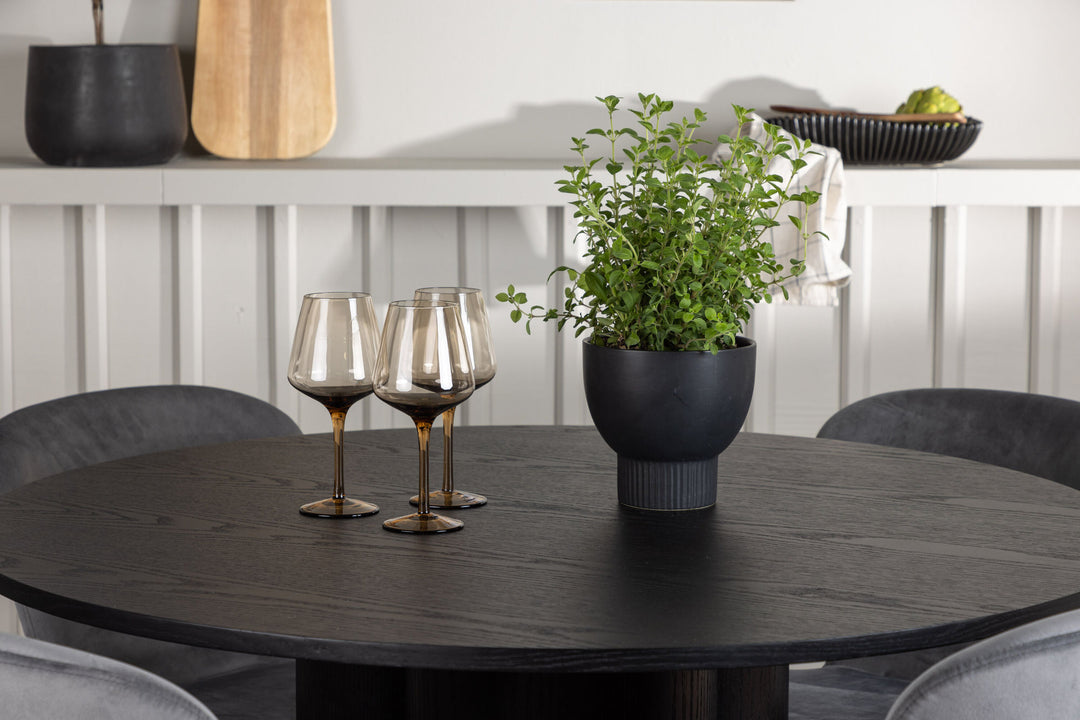 Venture Home Olivia Dining Table - Black / Black Veneer +Lilja Dining Chair - Black / Dark grey Fabric _4
