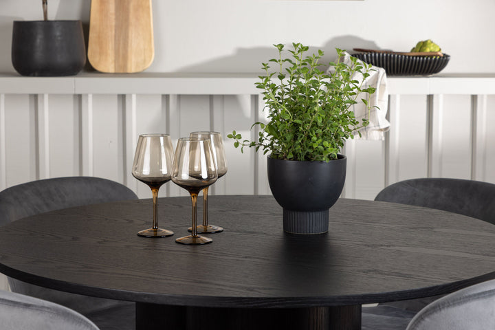 Venture Home Olivia Dining Table - Black / Black Veneer +Lilja Dining Chair - Black / Dark grey Fabric _4