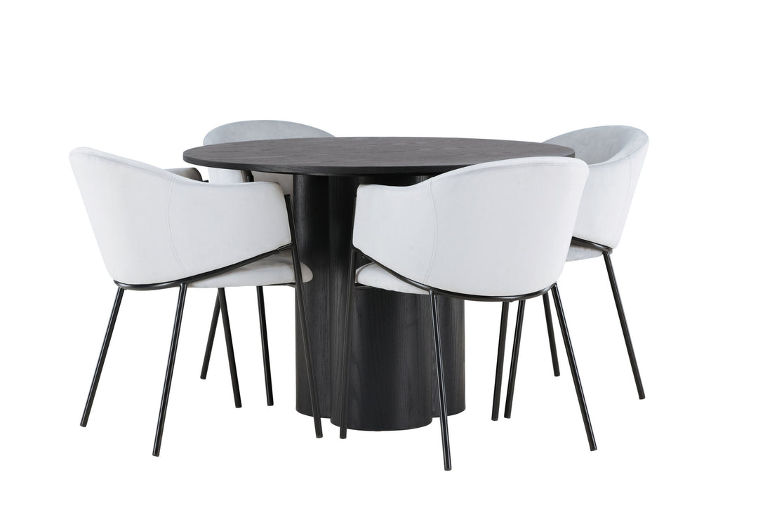 Venture Home Olivia Dining Table - Black / Black Veneer +Evelina Dining Chair - Black / Light grey Velvet _4