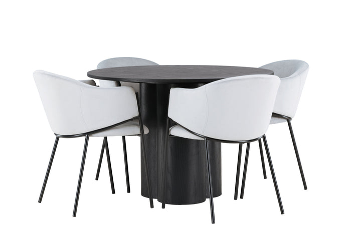 Venture Home Olivia Dining Table - Black / Black Veneer +Evelina Dining Chair - Black / Light grey Velvet _4