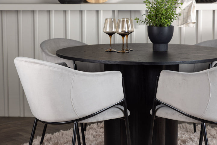 Venture Home Olivia Dining Table - Black / Black Veneer +Evelina Dining Chair - Black / Light grey Velvet _4