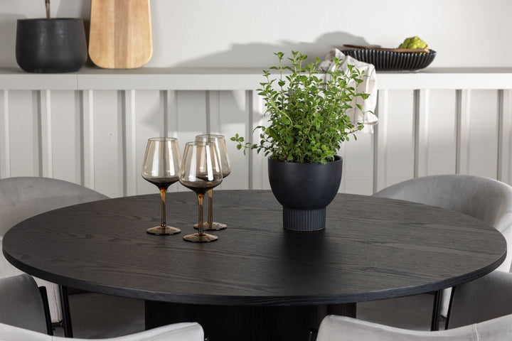 Venture Home Olivia Dining Table - Black / Black Veneer +Evelina Dining Chair - Black / Light grey Velvet _4