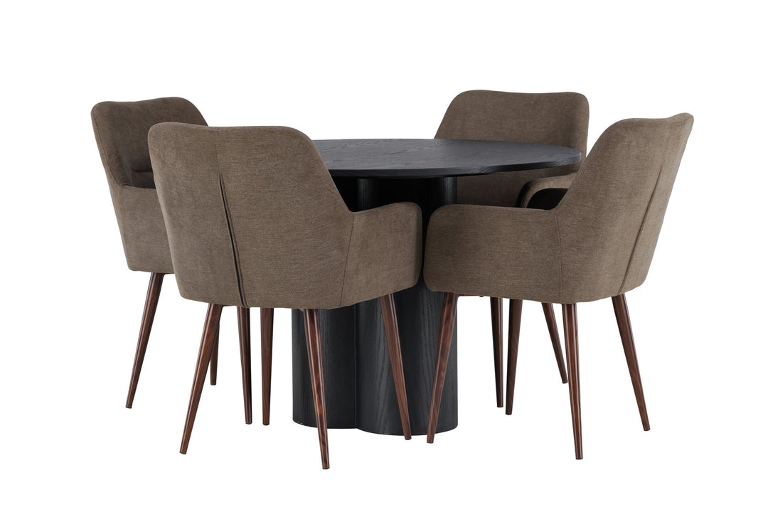 Venture Home Olivia Dining Table - Black / Black Veneer +Tomorrow Dining Chair - Dark walnut / Dark grey/Brown Fabric _4