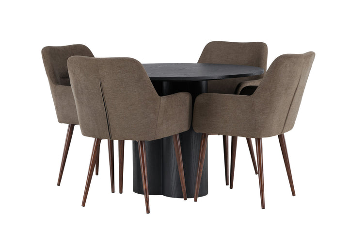 Venture Home Olivia Dining Table - Black / Black Veneer +Tomorrow Dining Chair - Dark walnut / Dark grey/Brown Fabric _4