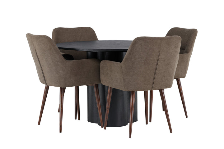 Venture Home Olivia Dining Table - Black / Black Veneer +Tomorrow Dining Chair - Dark walnut / Dark grey/Brown Fabric _4