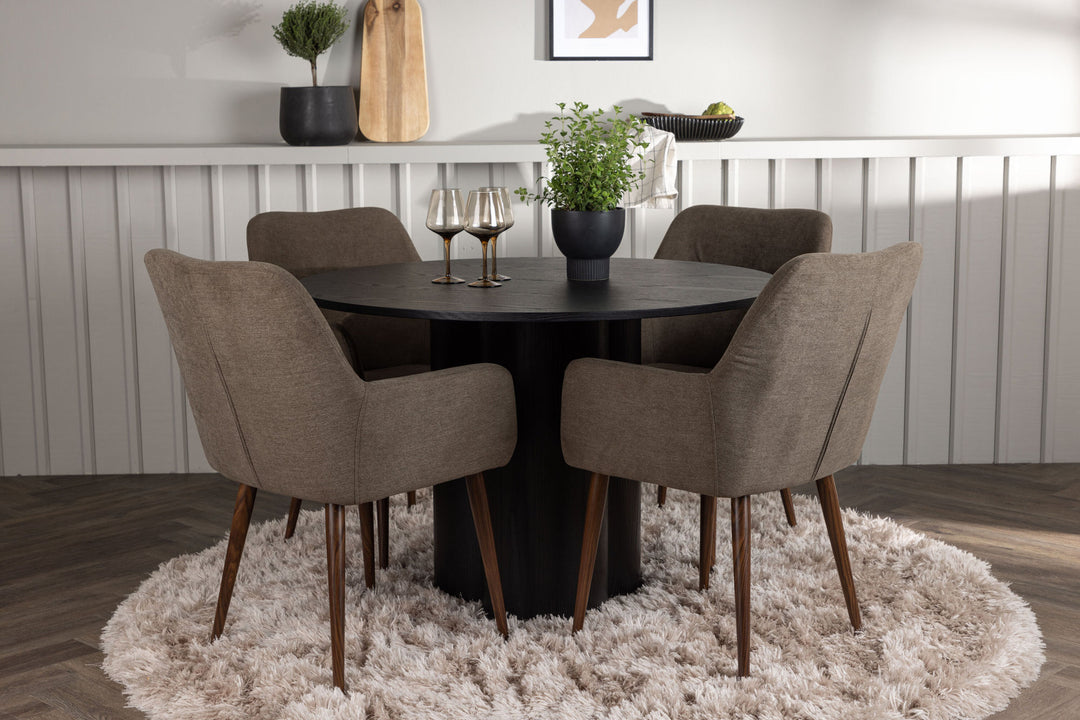 Venture Home Olivia Dining Table - Black / Black Veneer +Tomorrow Dining Chair - Dark walnut / Dark grey/Brown Fabric _4