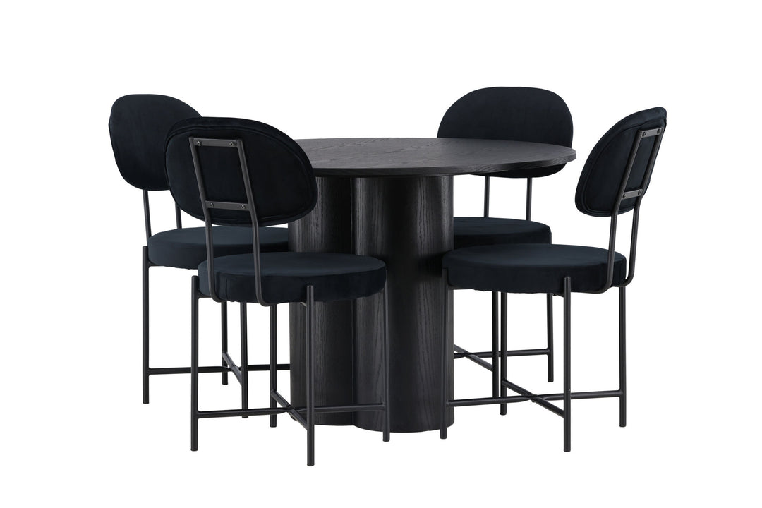 Venture Home Olivia Dining Table - Black / Black Veneer +Stella Dining Chair - Black / Black Velvet _4