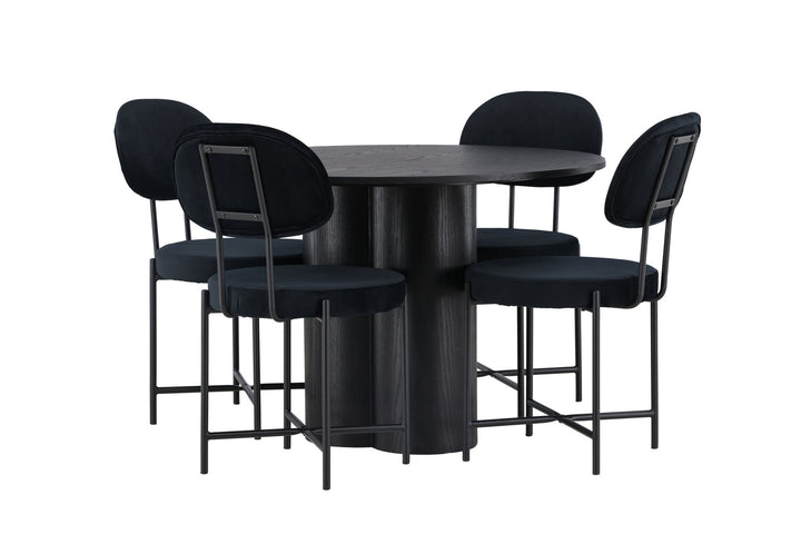 Venture Home Olivia Dining Table - Black / Black Veneer +Stella Dining Chair - Black / Black Velvet _4