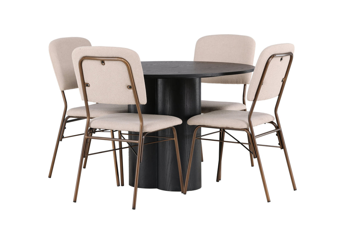 Venture Home Olivia Dining Table - Black / Black Veneer +Seda Dining Chair - Matte brown / Beige Fabric _4