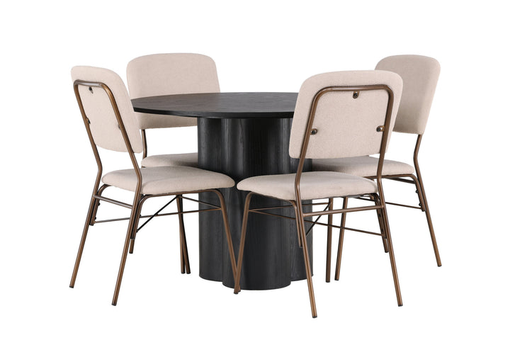 Venture Home Olivia Dining Table - Black / Black Veneer +Seda Dining Chair - Matte brown / Beige Fabric _4