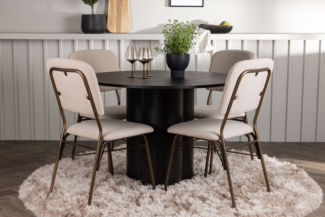 Venture Home Olivia Dining Table - Black / Black Veneer +Seda Dining Chair - Matte brown / Beige Fabric _4