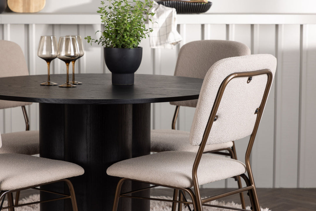 Venture Home Olivia Dining Table - Black / Black Veneer +Seda Dining Chair - Matte brown / Beige Fabric _4