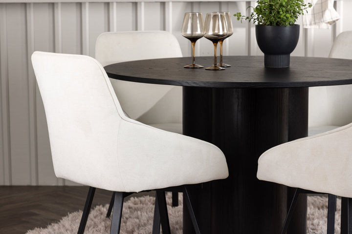Venture Home Olivia Dining Table - Black / Black Veneer +Rosie Dining Chair - Black / Beige Fabric _4