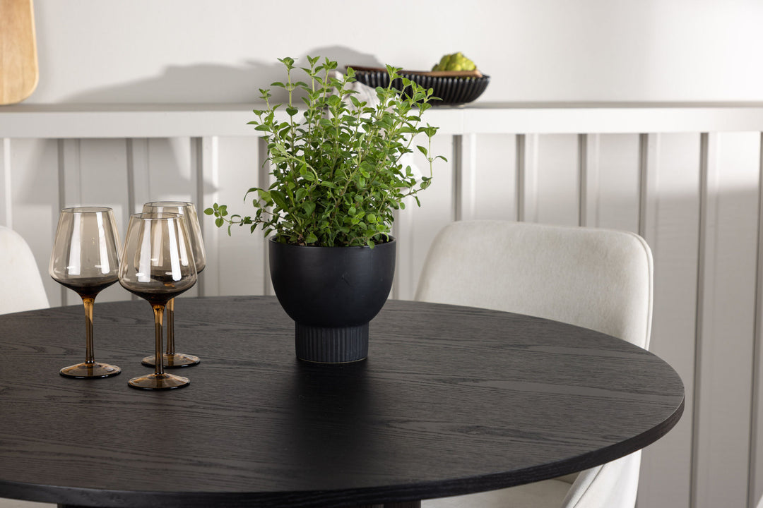 Venture Home Olivia Dining Table - Black / Black Veneer +Rosie Dining Chair - Black / Beige Fabric _4