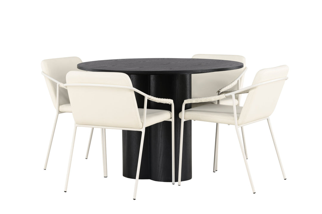 Venture Home Olivia Dining Table - Black / Black Veneer +Tvist Dining Chair - Beige / Beige PU _4