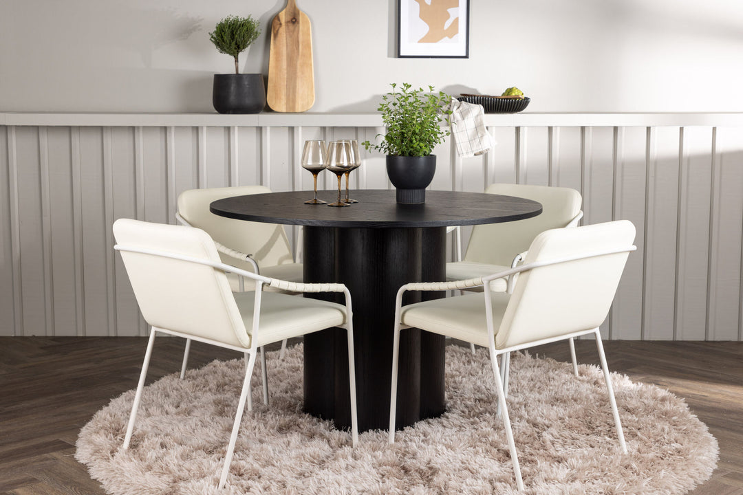 Venture Home Olivia Dining Table - Black / Black Veneer +Tvist Dining Chair - Beige / Beige PU _4