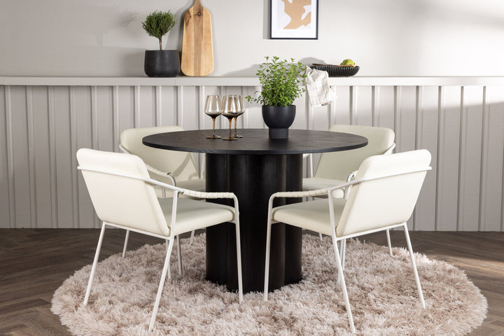 Venture Home Olivia Dining Table - Black / Black Veneer +Tvist Dining Chair - Beige / Beige PU _4