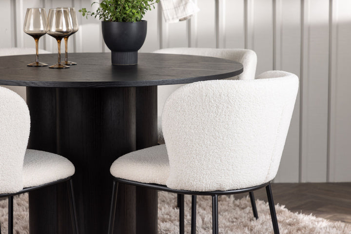 Venture Home Olivia Dining Table - Black / Black Veneer +Edina Dining Chair - Black / White Boucle _4