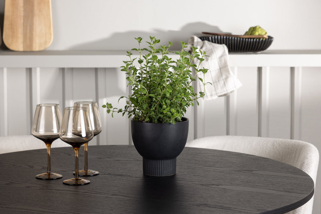 Venture Home Olivia Dining Table - Black / Black Veneer +Edina Dining Chair - Black / White Boucle _4